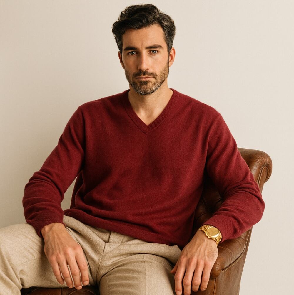 J. CREW Cashmere V-Neck Sweater Maroon Burgundy Sz L $228 {N35}